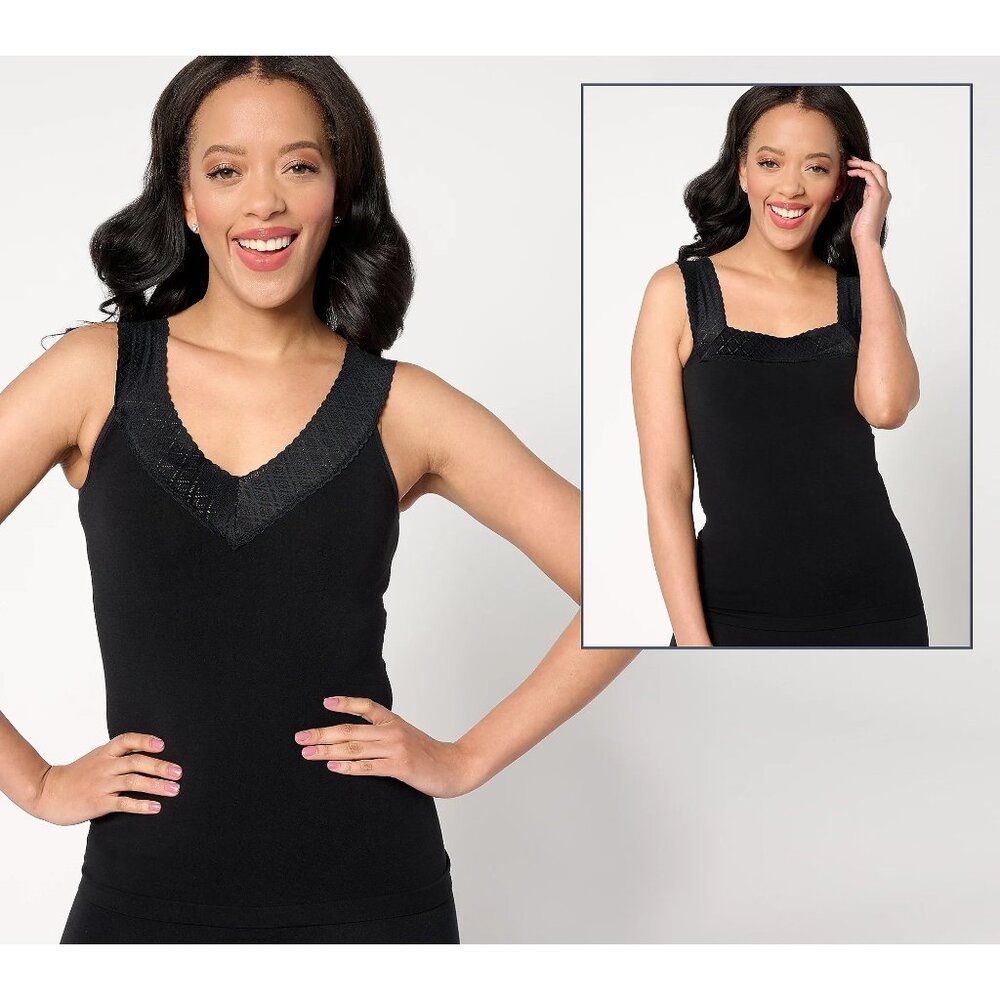 Breezies Top Size Large Comfort Breeze Reversible Seamless Tank Lace Neck NEW